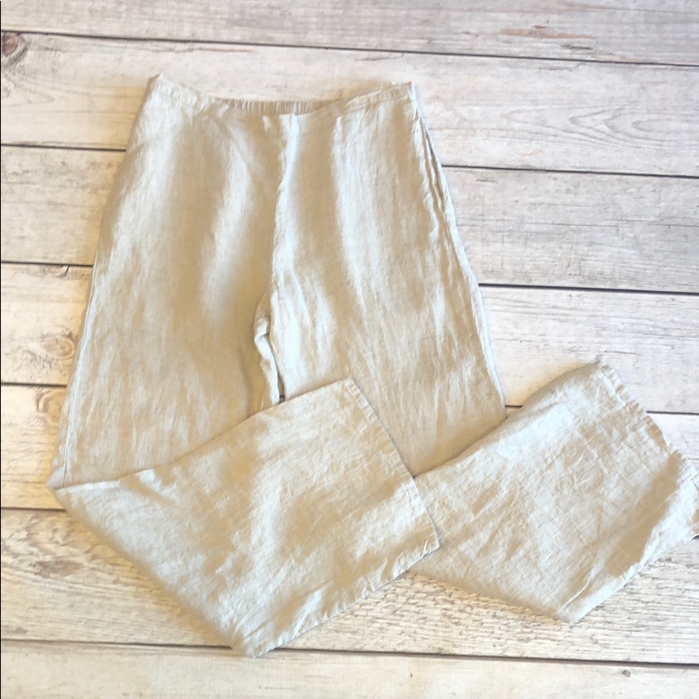 Flax Light Beige Wide Leg Linen Pants